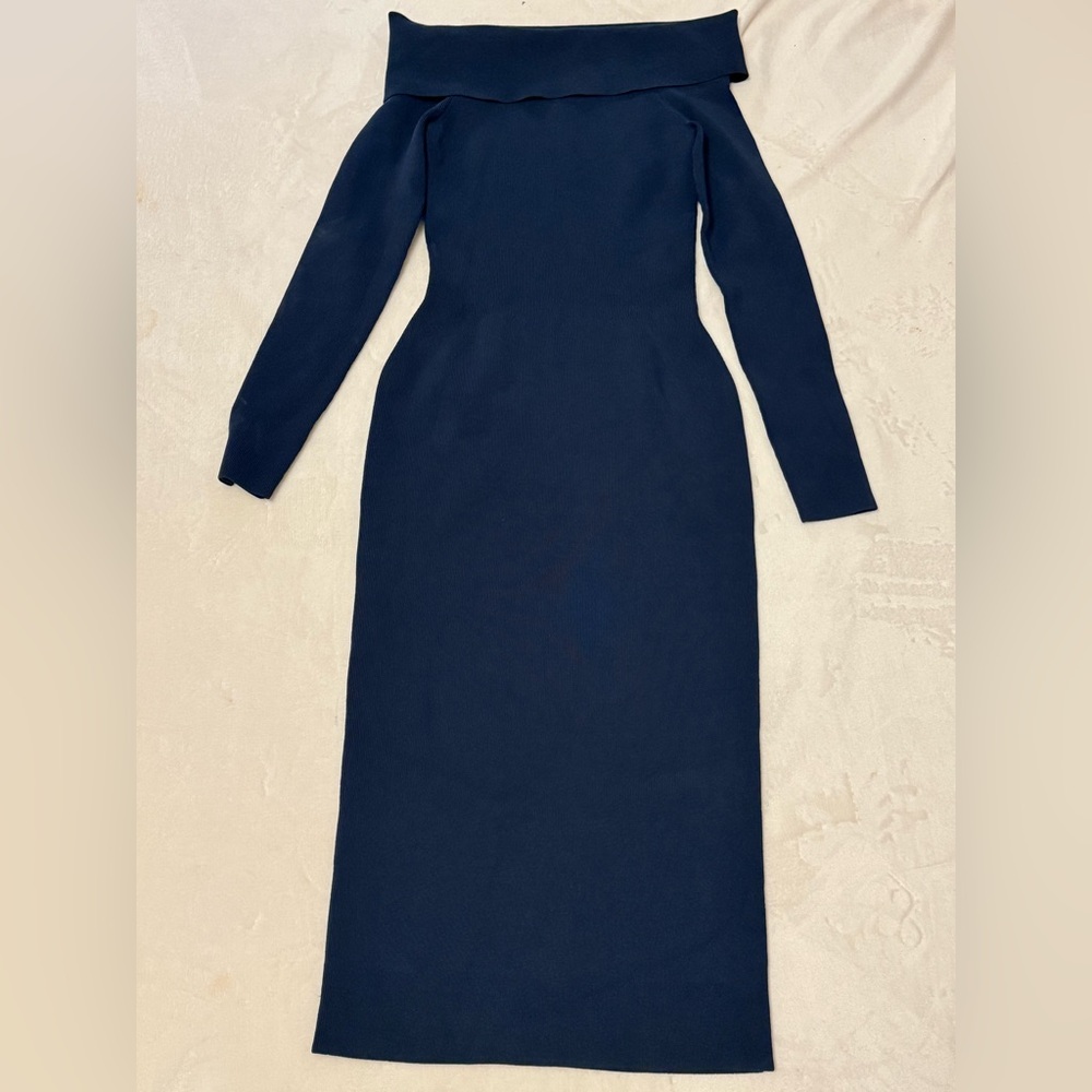 Babaton Navy Long Sleeve Knit Dress
